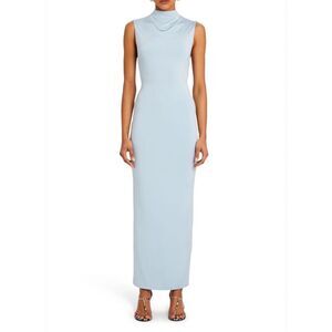 NWT SER.O.YA Olive Gown Powder Blue Med Open Back Mock Neck Jersey Maxi Dress